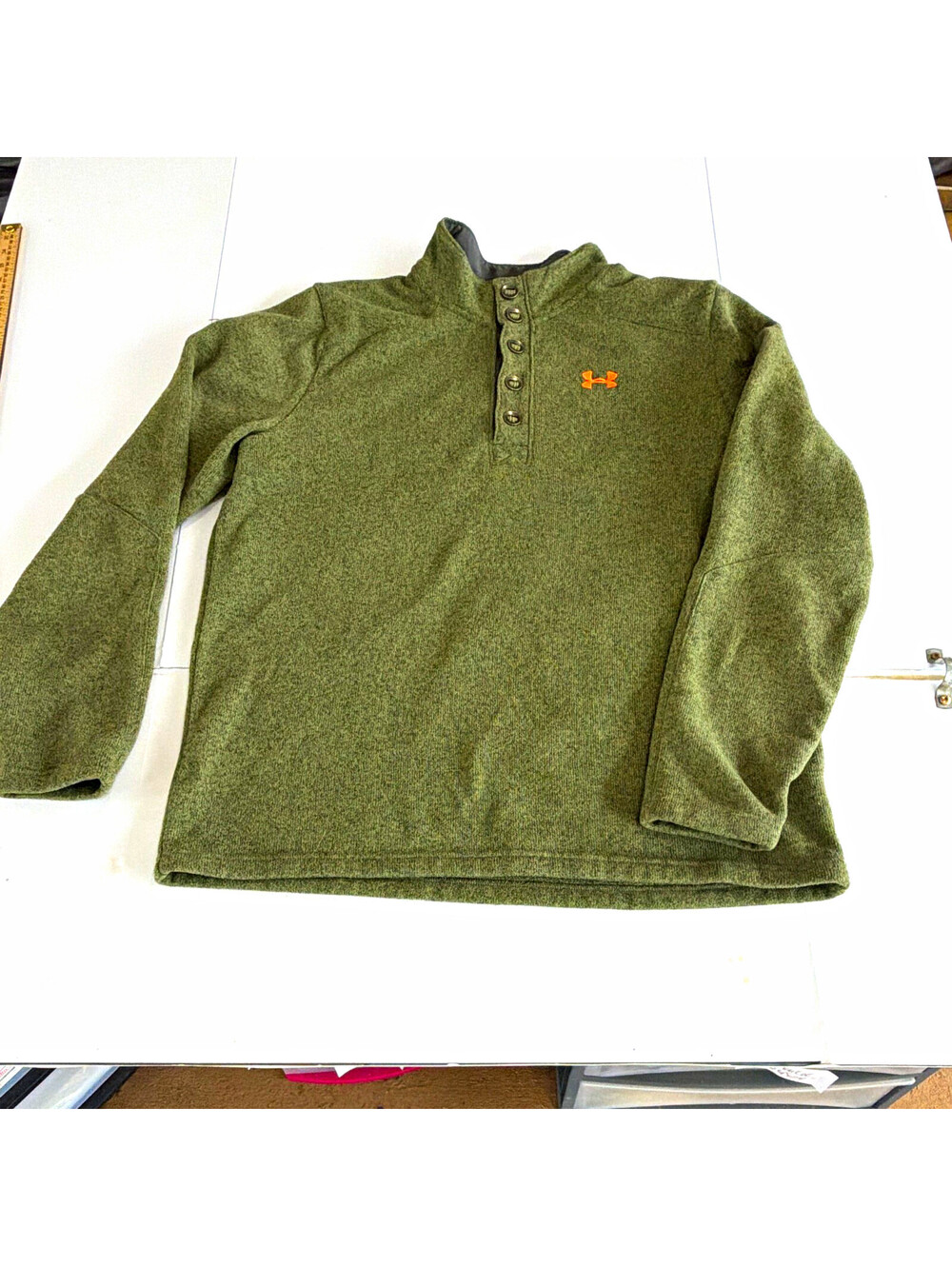 Under Armour ColdGear Men’s 2XL Green Fleece Pullover Mock Neck Button Logo